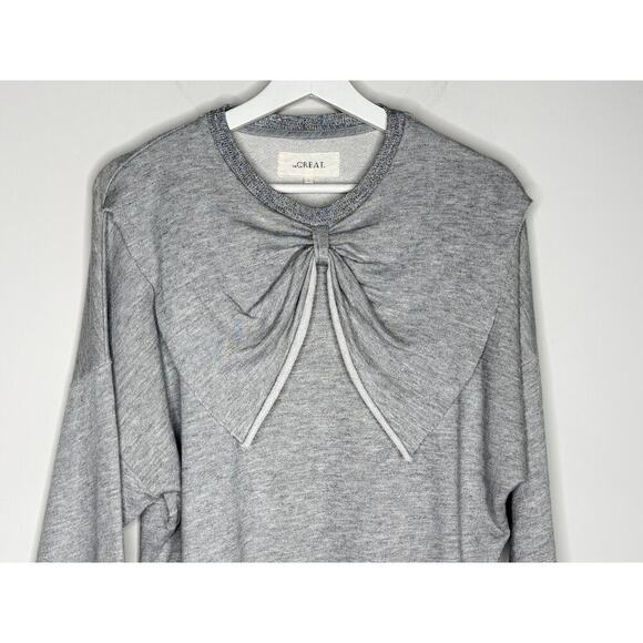 THE GREAT. The Bow Dropped Shoulder Sweatshirt Light Heather Grey Women's Size 1 - Picture 5 of 11